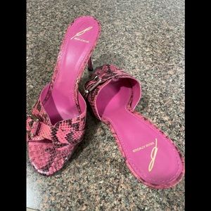 Brian Atwood maritima slide pink buckle heels